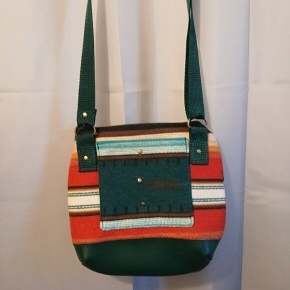 New Southwestern Sarape Stripe Tapestry Cowgirl Purse Red green Crossbody Bag - Picture 7 of 11